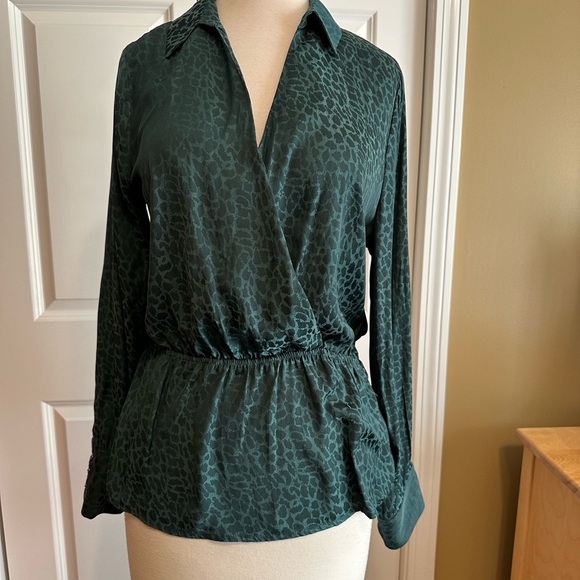 Dex Green Wrap Blouse with Notched‎ Collar - Picture 1 of 1